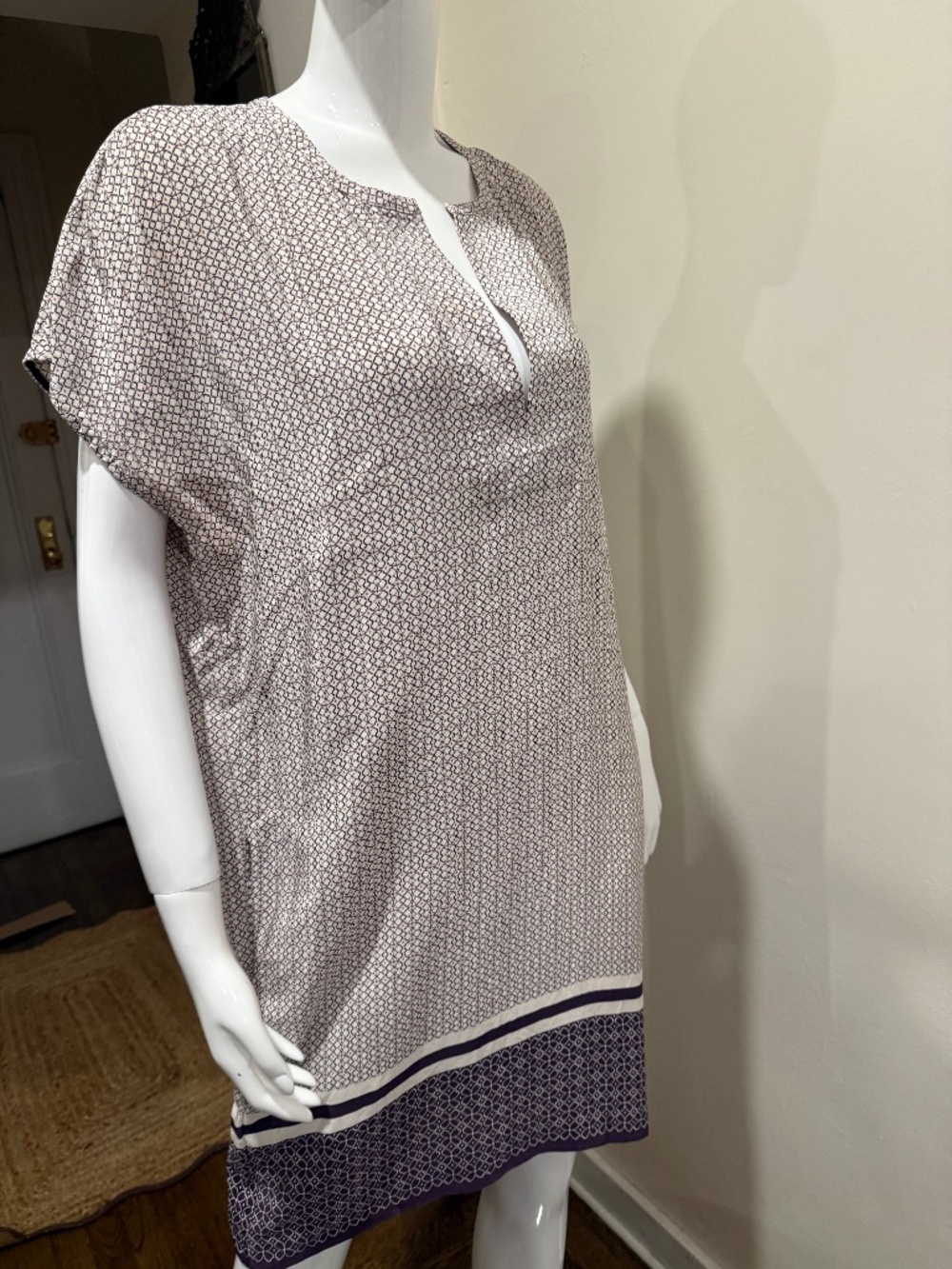 Vince 100% Silk Geometric Print Tunic Shift Dress Size L